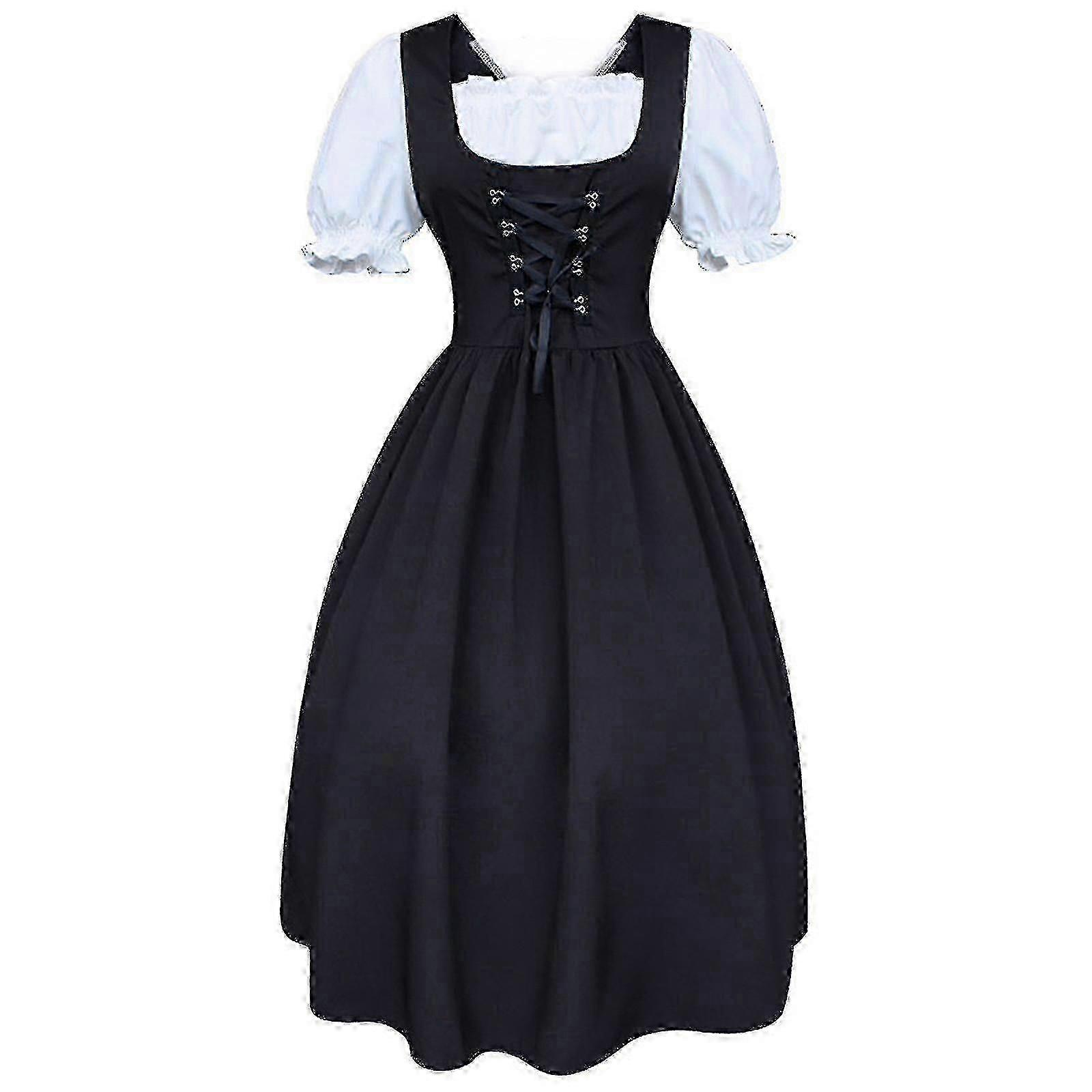 Women's dress with apron and blouse for S-5XL sizes black white 2-piece set
