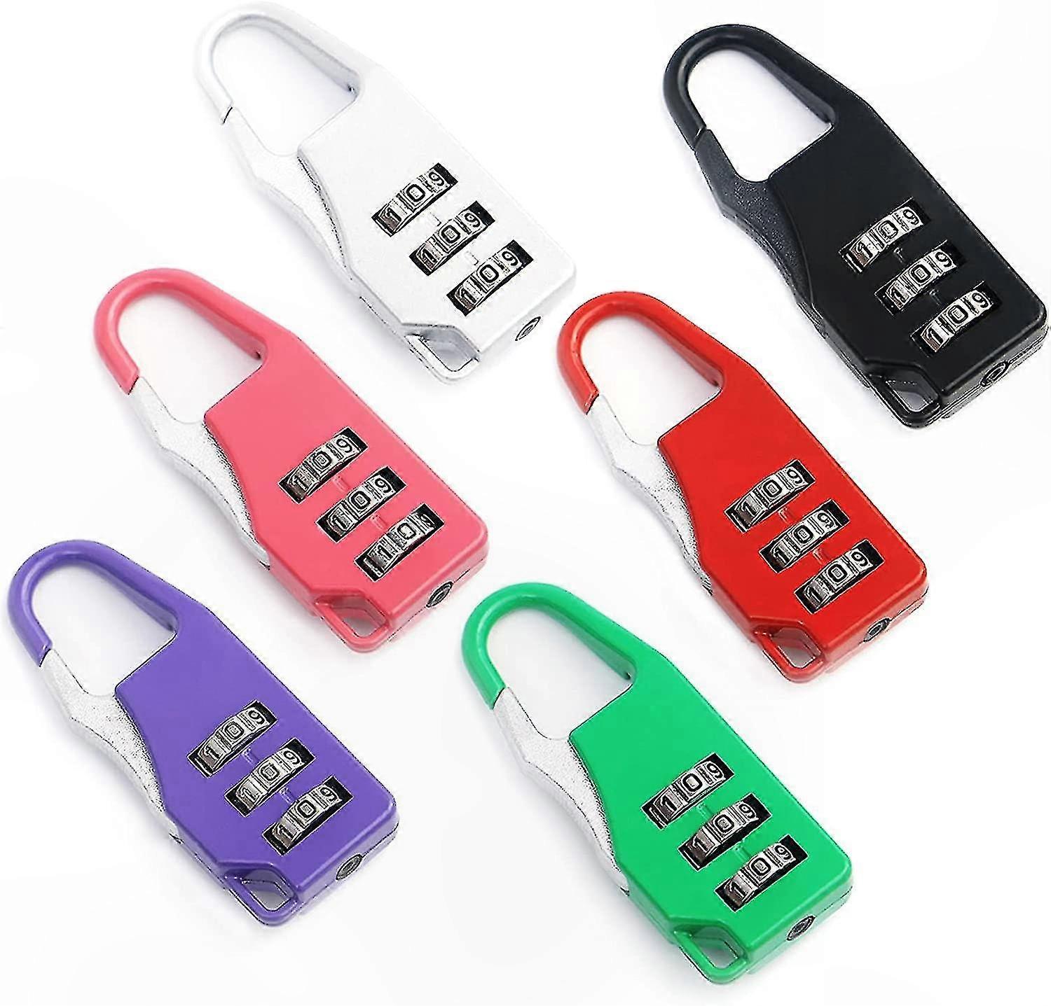 6-Pack Mini Combination Padlocks with 3-Digit Code (Black, Silver, Purple, Red, Pink, Green)