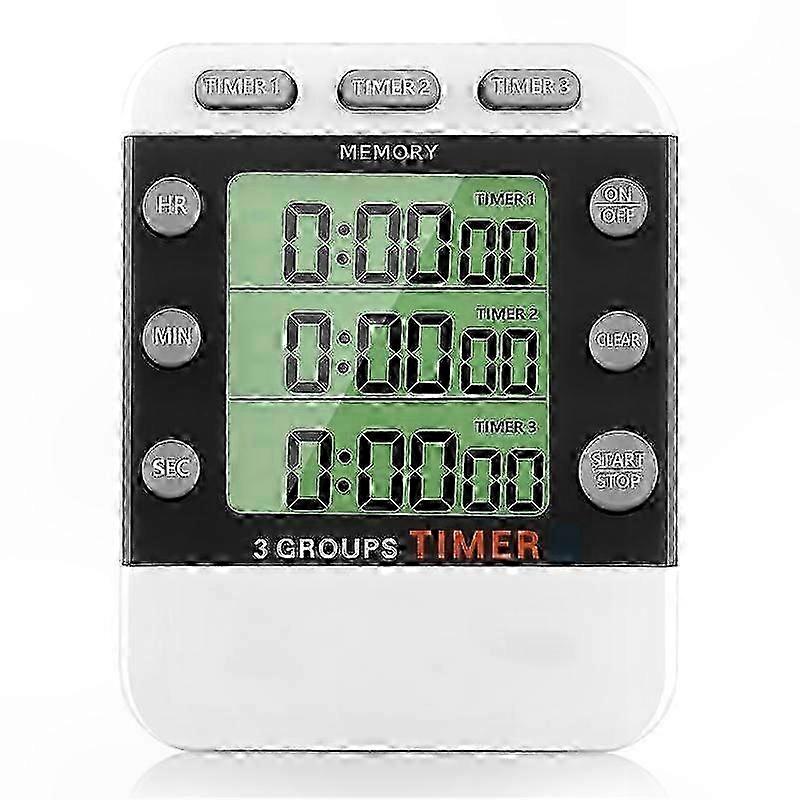 3-Channel Digital Kitchen Timer with Count Up/Down Function, Loud Alarm, Easy-to-Read Display