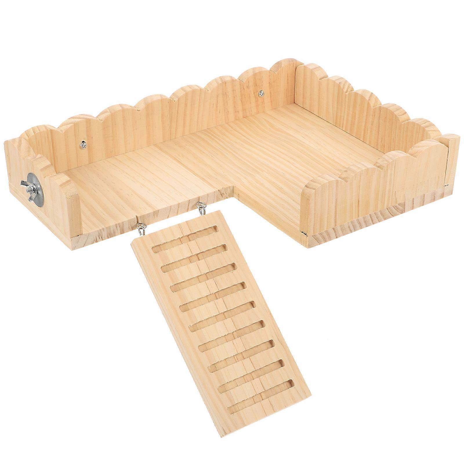 Wood Hamster Platform with Ladder – Durable Climbing Accessory for Pet Cages, Suitable for Hamsters, Gerbils, and Parrots