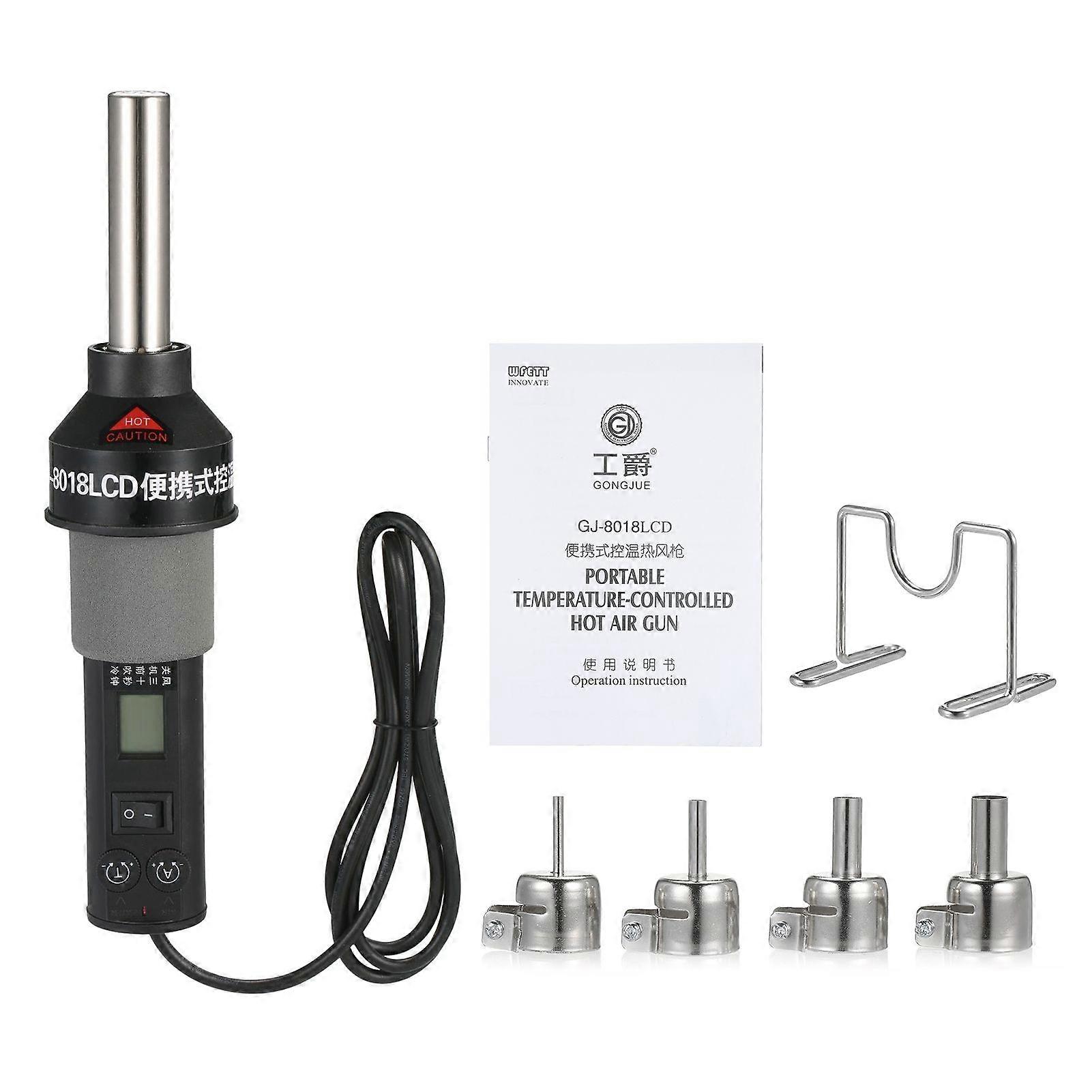 200W Portable Temperature-Controlled Soldering Heat Gun 450 Hot Air Rework Station SMD Desoldering Tool with Nozzles LCD Digital Display Airflow Contr