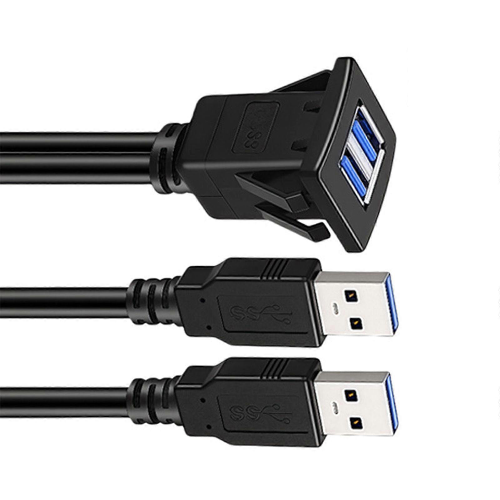 USB3.0 Double Port Square Snap On Panel Extension Cable PVC Waterproof Design for Car Motorcycle Yacht Marine Applications Multicolor