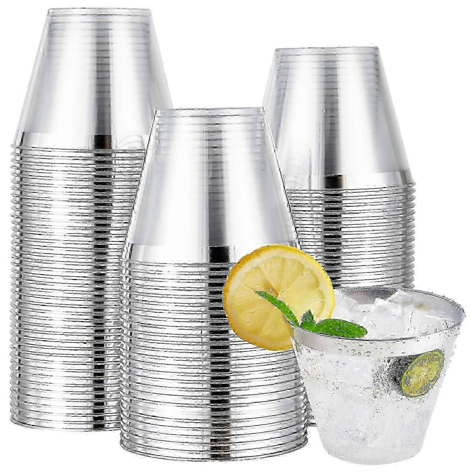 Rimmed design plastic cups - 100-pack 9oz tumblers for catering