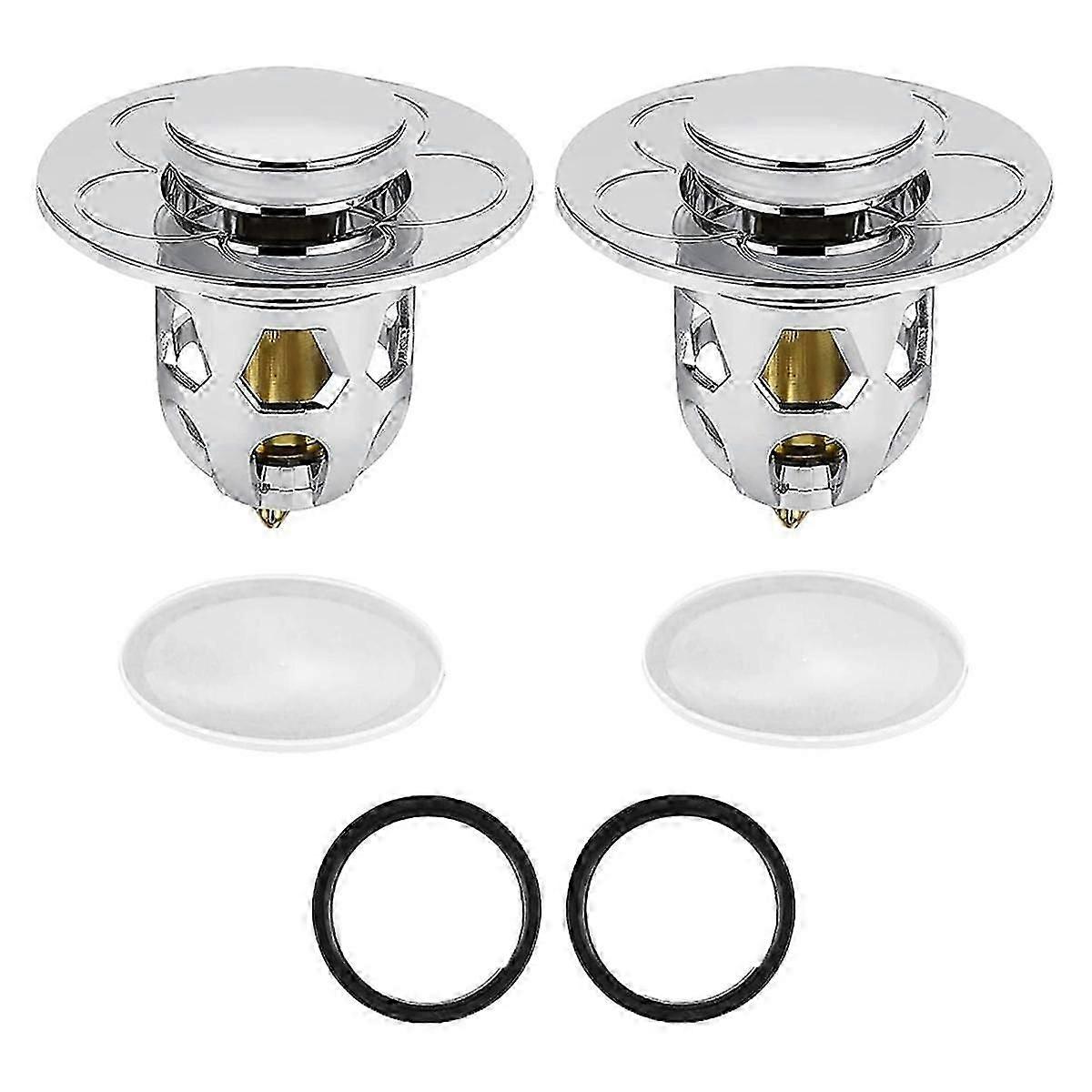 Stainless Steel, Rebound Core Push Type Sink Plug, Universal -Up Drain Strainer with Anti Clogging Sieve 34-40 mm