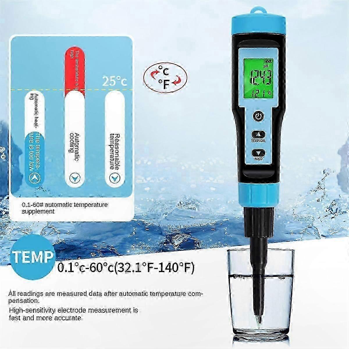 High-Precision pH Meter 0.00-14.00 for Meat, Cheese, Dough, Water Analysis with Temperature Sensor