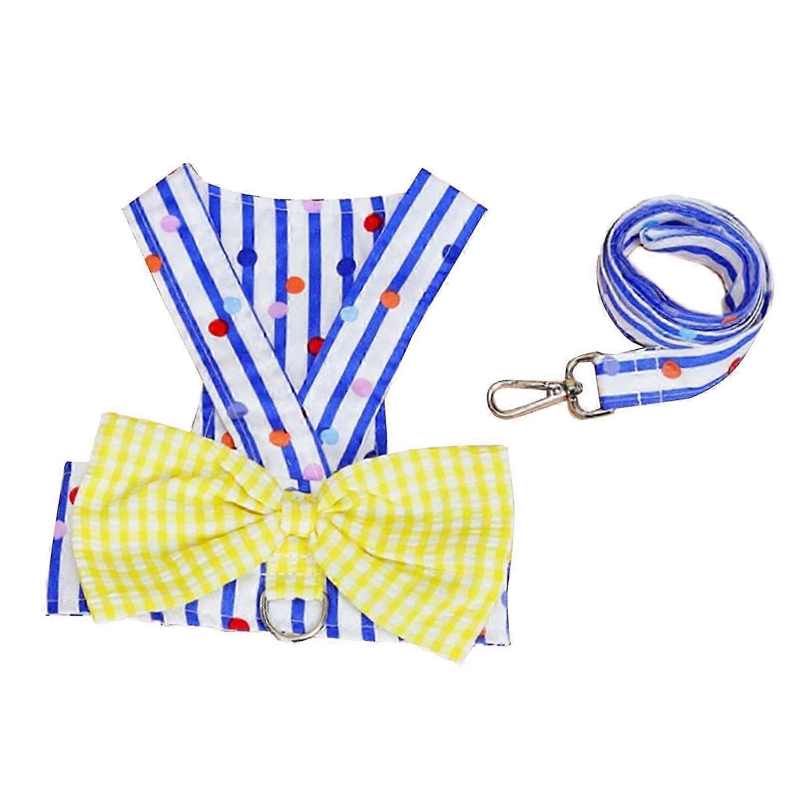 Unbrand Dog Dress Harness and Leash Set Soft Cotton Breathable Metal Buckle Stripped Dog Vest Harnes