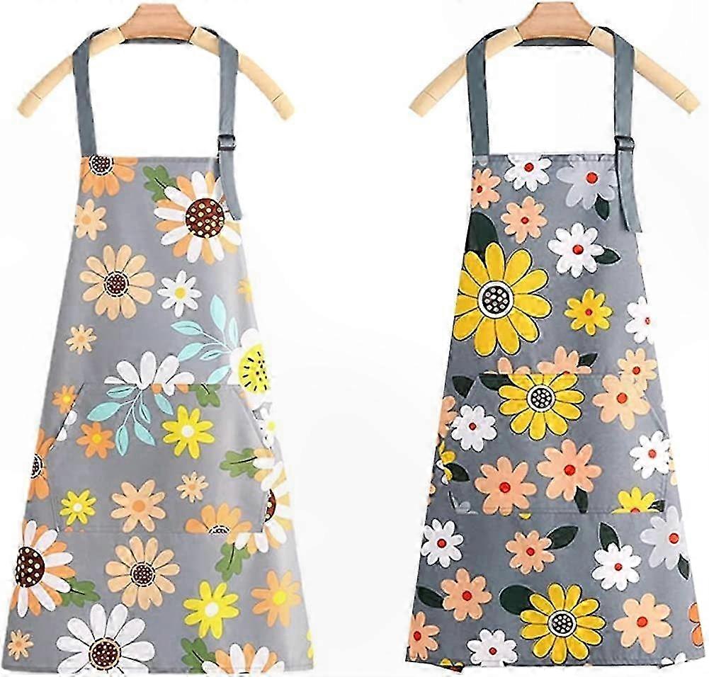 Floral Pattern Water-Resistant Aprons with Pockets, 2-Pack for Kitchen Use