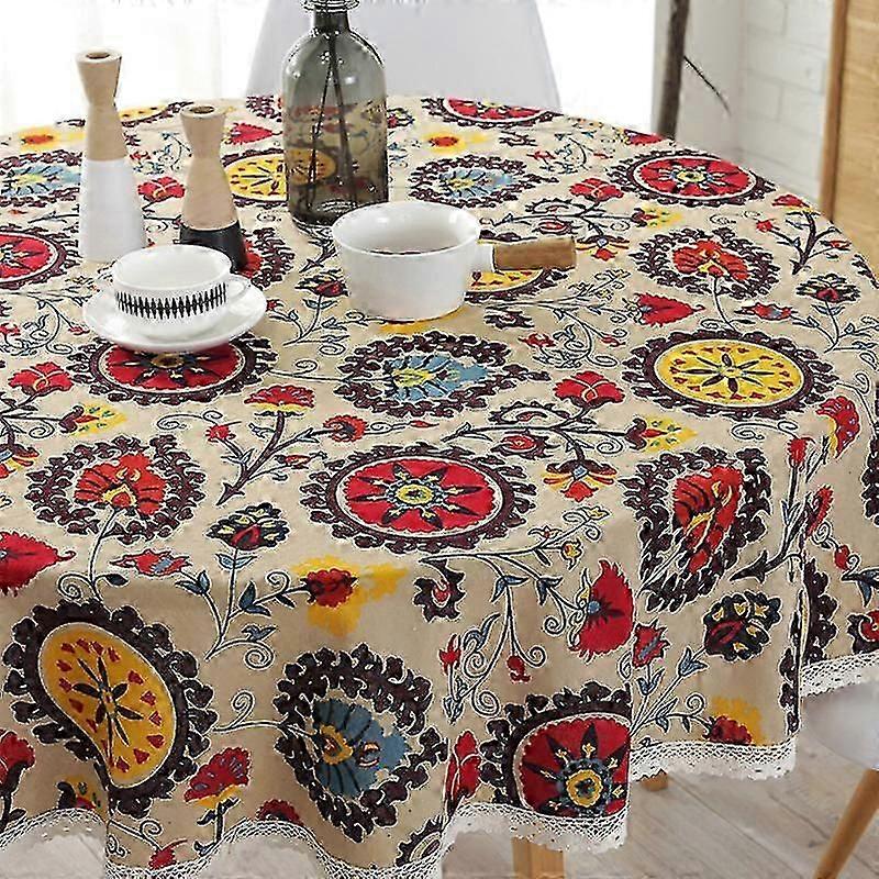 Round Tablecloths Linen Cotton Tablecloth Sun Flower Table Cloth Lace Multi-purpose Table Cover