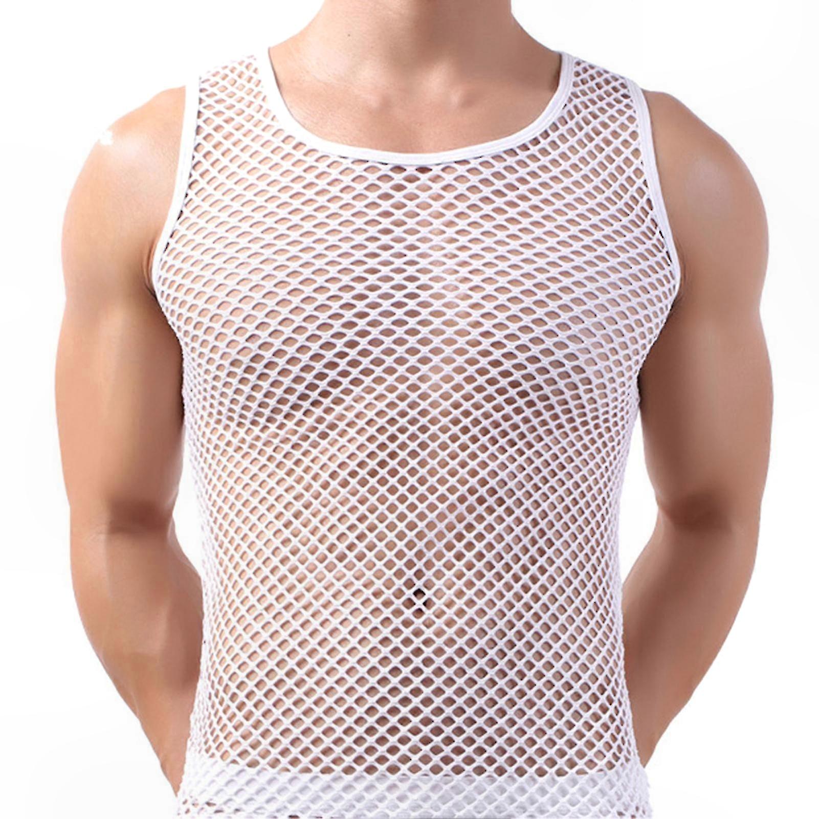 Men's Mesh Sleepwear Vest with Fish Net Design for Comfortable Sleeping