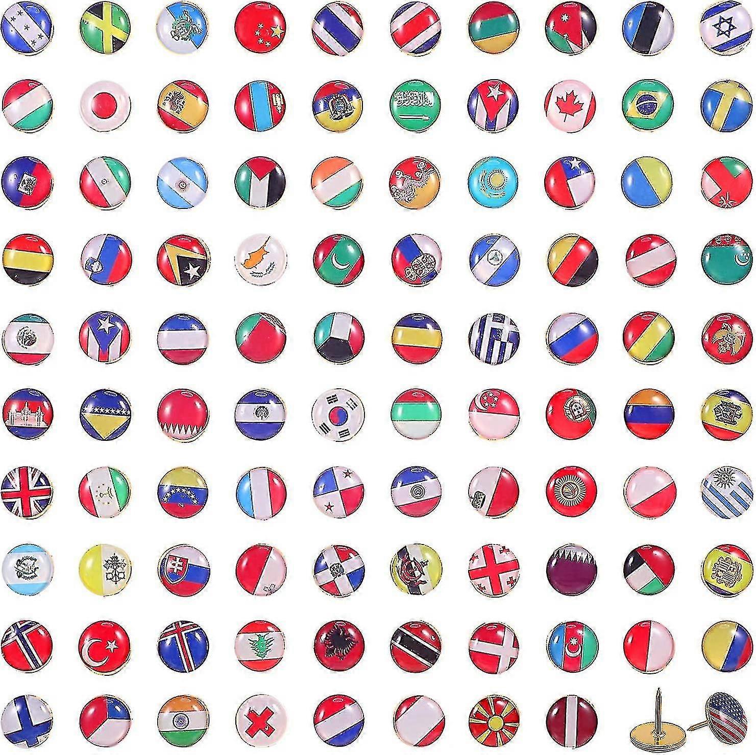 National Flag Thumbtacks for Maps Bulletin Boards 100pc Colorful Push Pins