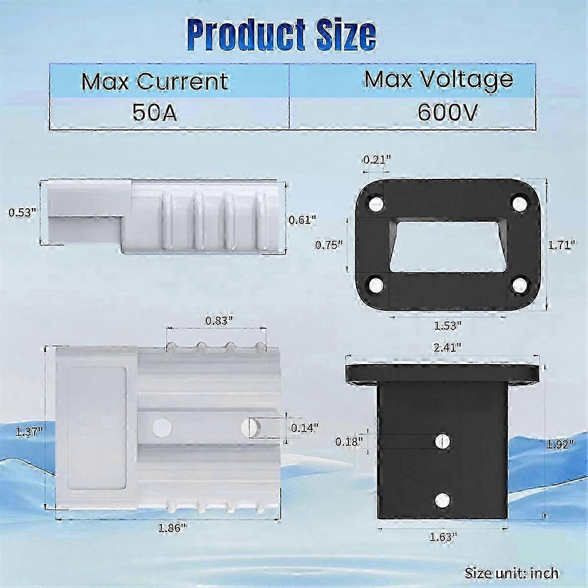 8AWG 50AMP Quick Connect Disconnect Plug with 1.64ft Cable for Battery Winch Applications