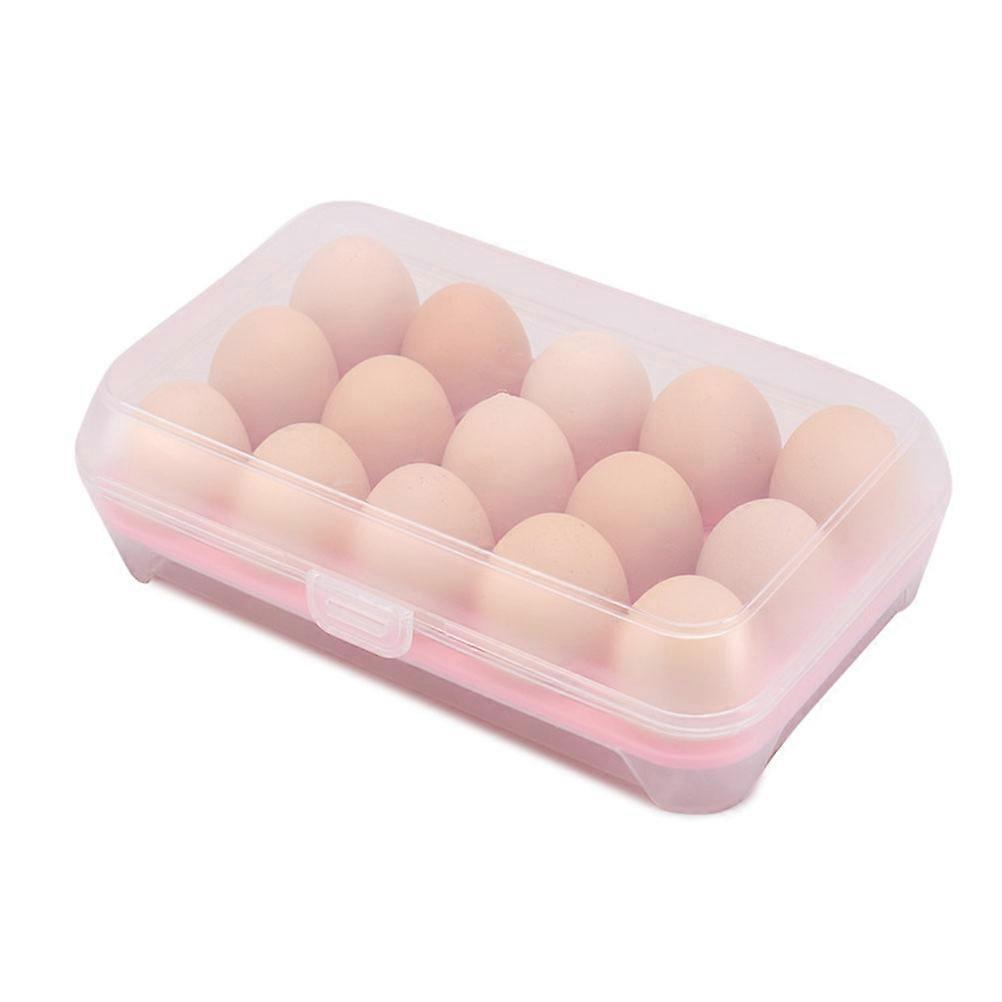 Plastic Egg Holder for Storage Use 15 Grid Transparent Egg Storage Box Pink