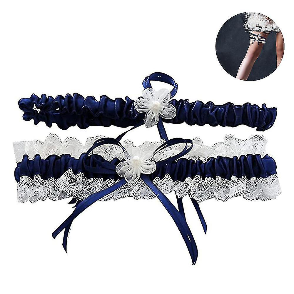 Bruids kant kousenband - donkerblauw