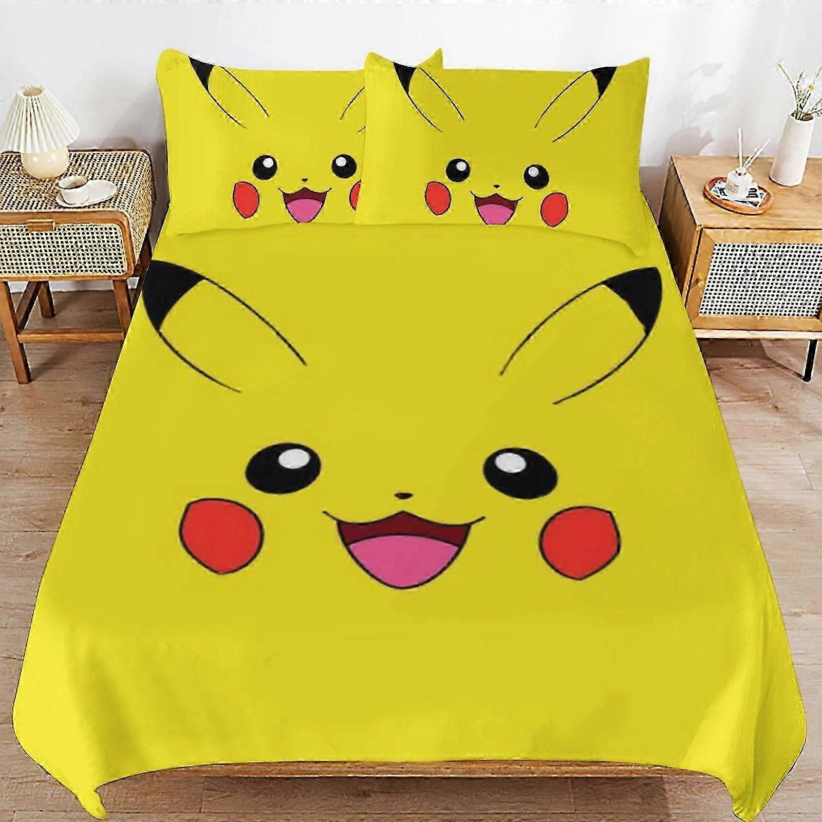 Bed Sheets Pi-ka-chu Bed Duvet Cover Microfiber Bedding Sets 3D Printed Lightweight 3 Piece Comforter Sets