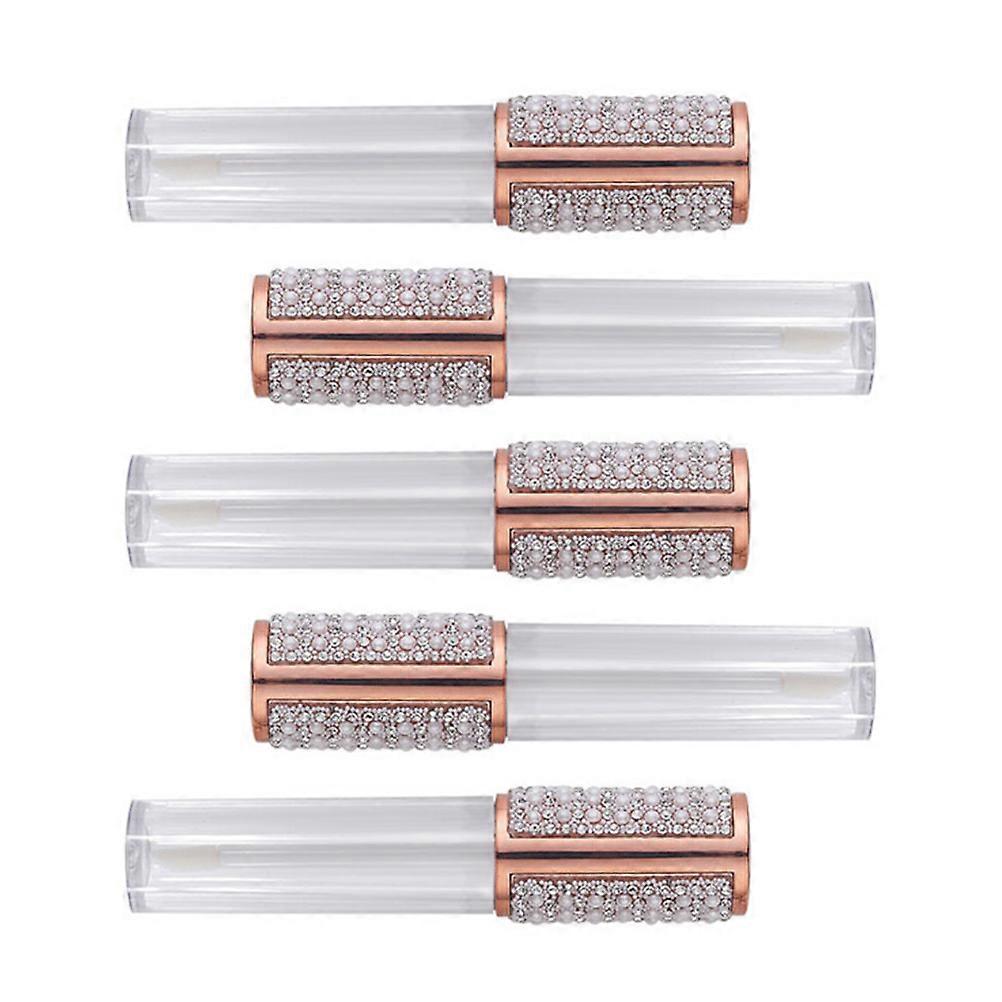 Lip Gloss Tube Refillable Round Containers for 5Pcs DIY Golden ABS Tubes