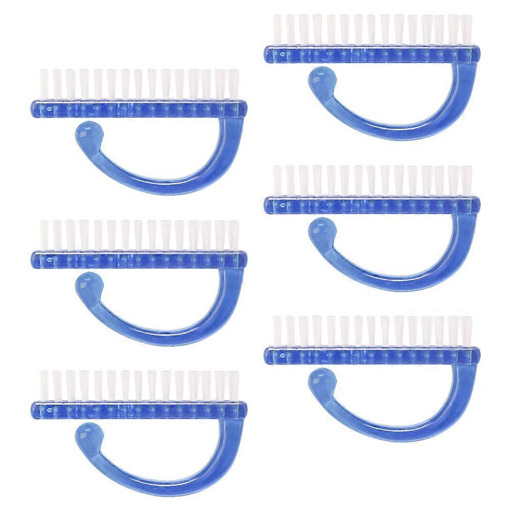 Blue Nail Cleaning Brushes for Manicure Dust Removal 6Pcs Plastic Set