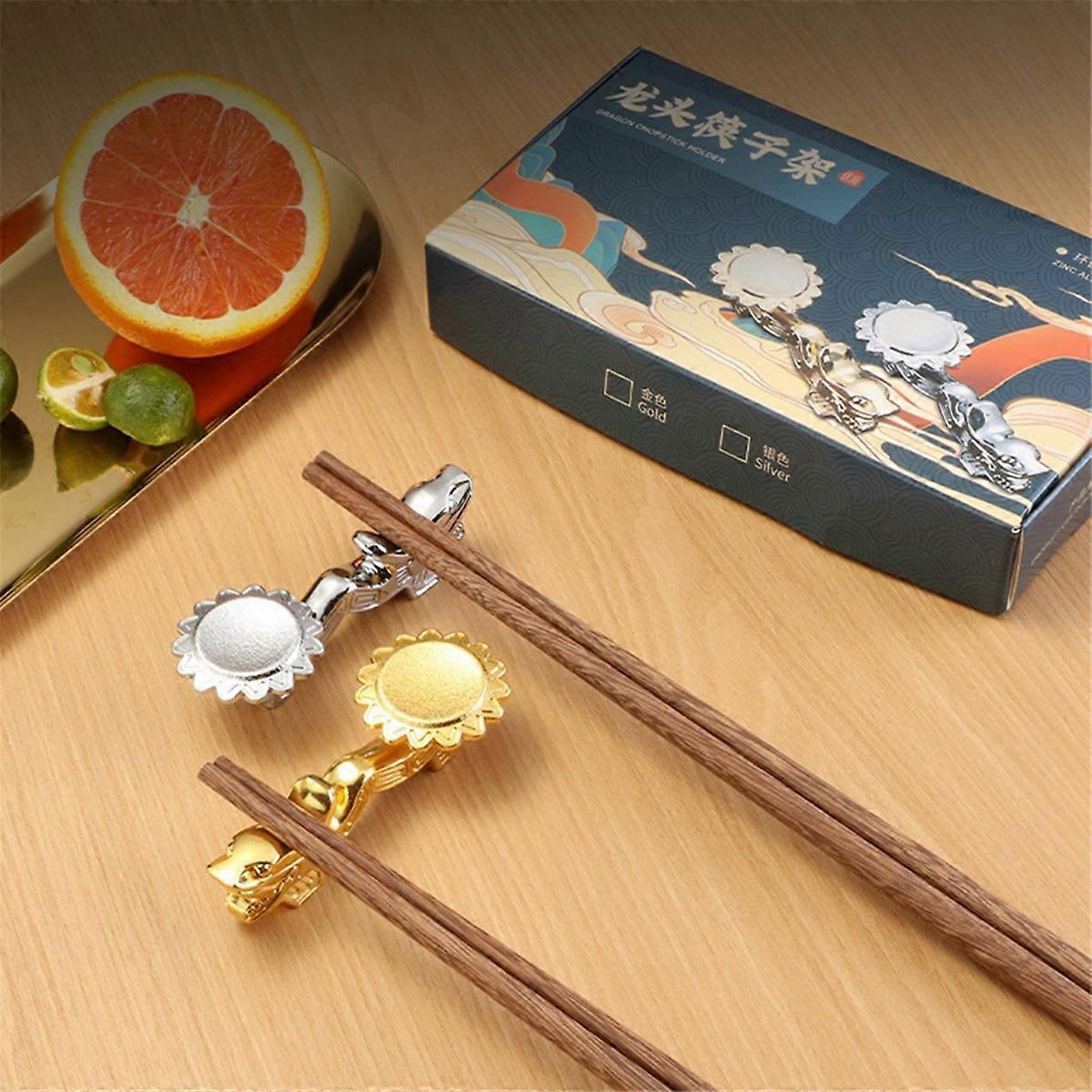 Chopsticks Holder Alloy Retro Dragon Chopsticks Rack,Silver 2PCS