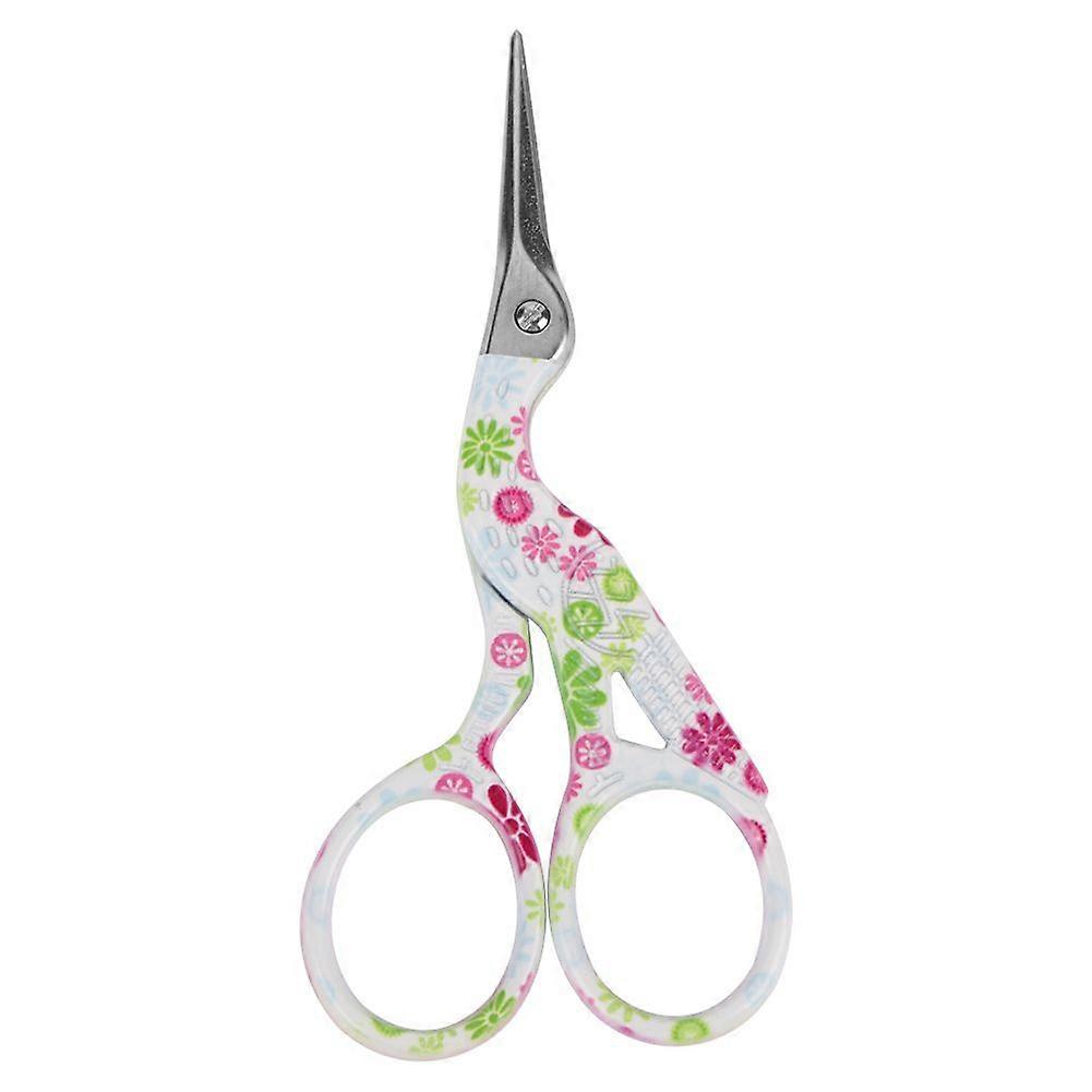 Mini Colorful Carbon Steel Embroidery Crane Shape Sewing Scissors(white ground pink flower)