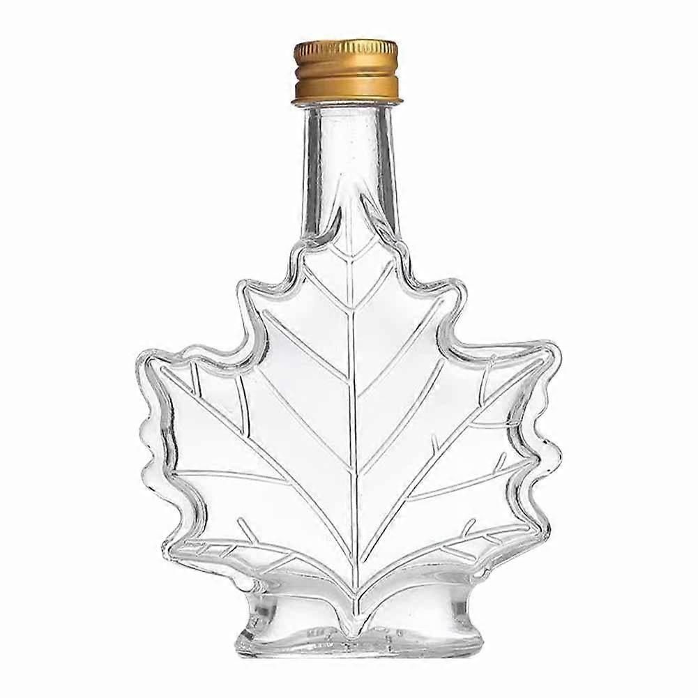 SHAPERME ZHOSXRC Glass Maple Syrup Bottles, Reusable Leaf-Shaped Dispenser, Food Grade with Lids, Empty Canning Jars for Homemade Drinks
