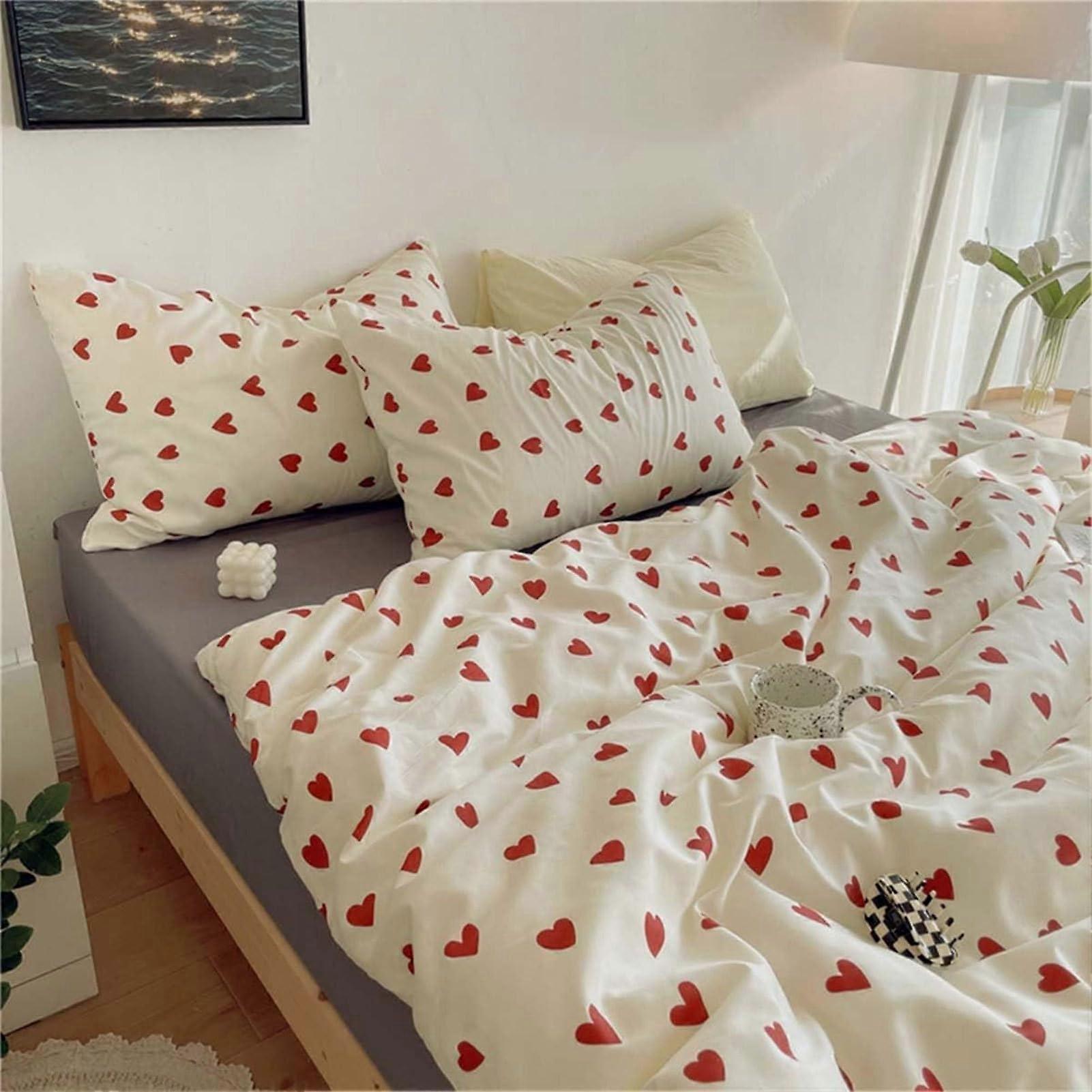 Heart Bedding Set 3Piece Duvet Cover Set With Zipper Valentine's Day Soft Bed Linen Pillowcase Includes Duvet Cover
