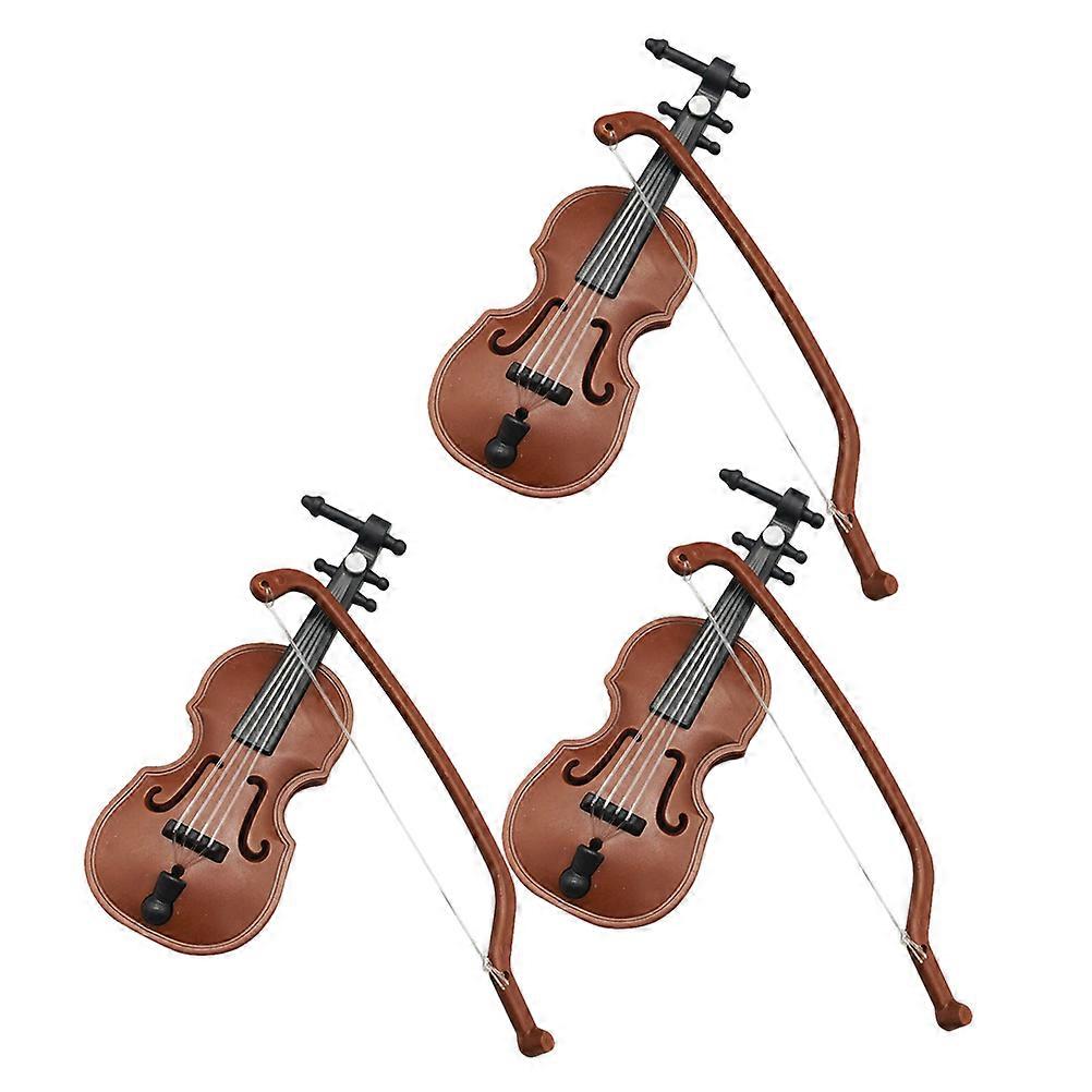 Tiny Violin Figurine Photograph Model for House Model Brown 3Pcs
