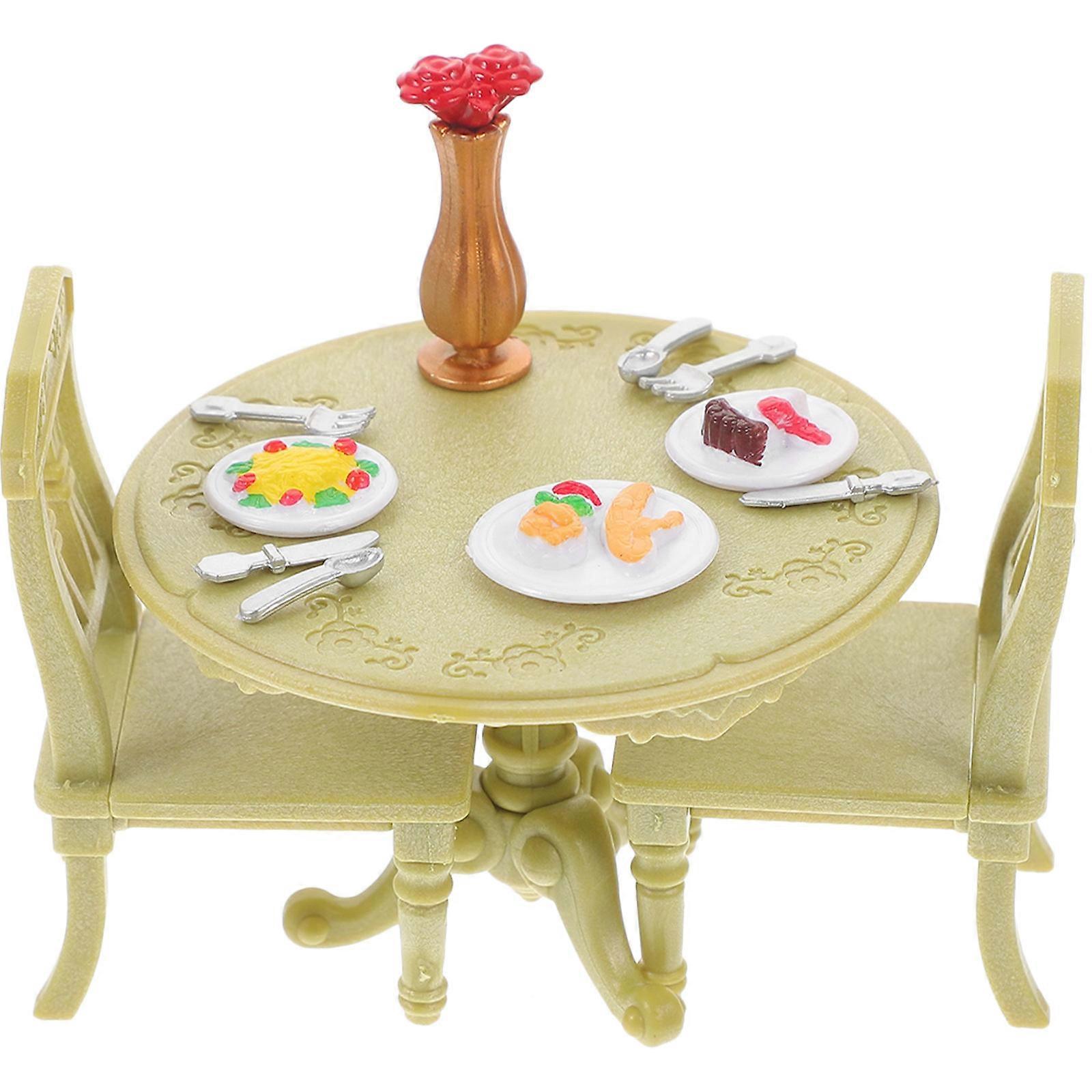 Miniature Doll House Furniture Dining Table And Chairs Ideal For Dollhouse Enthusiasts Compact Design 3 Sets
