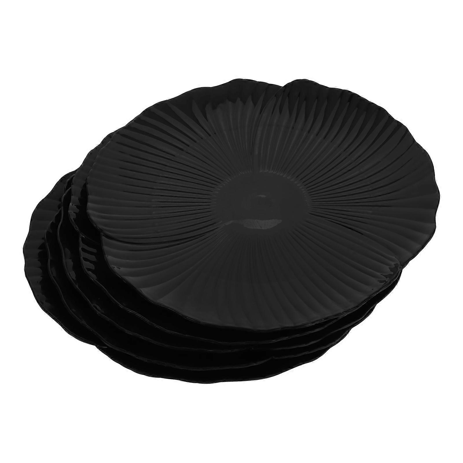 Black Petal-Shaped Plate Set for Steak Serving 15Pcs Unbreakable Dinnerware