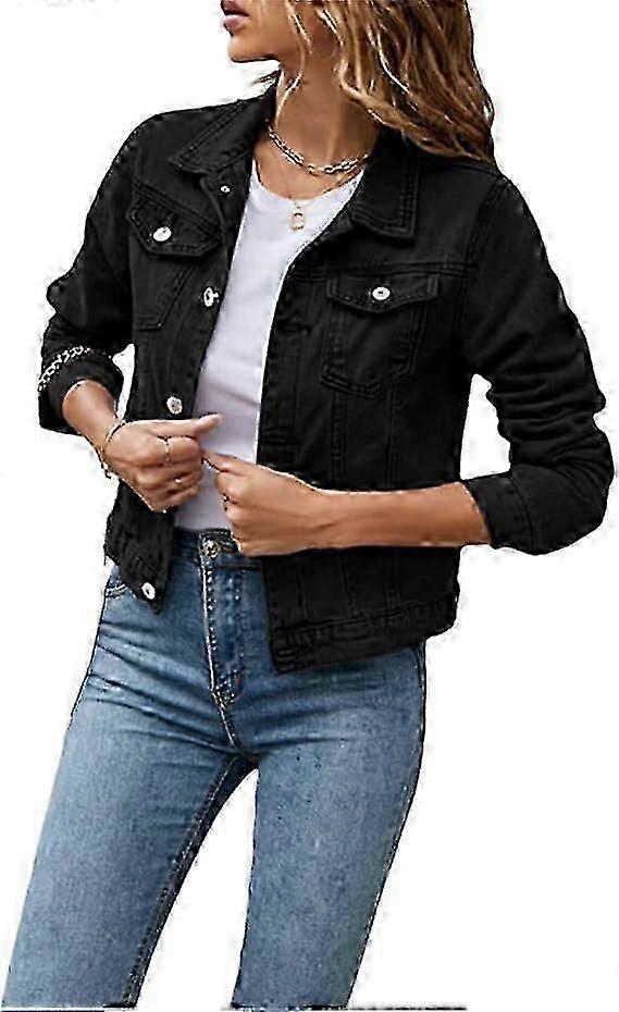 Long-Sleeve Women's Casual Denim Jacket with Button Pockets Slim Fit Spring/Autumn Outerwear