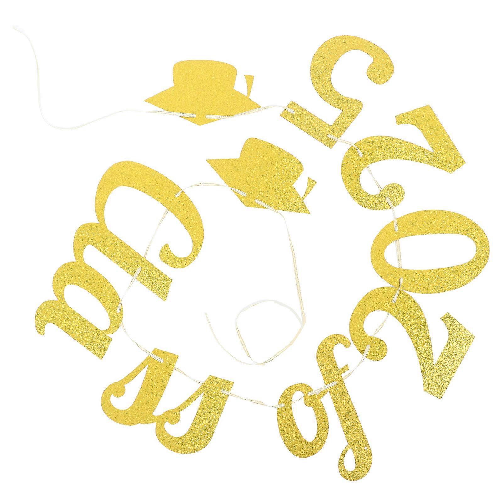 Class Of 2025 Graduation Themed Banner 4 Sets For School Events Photo Prop And Wall Decoration Golden Rectangular Size 13.50X8.50X0.10CM