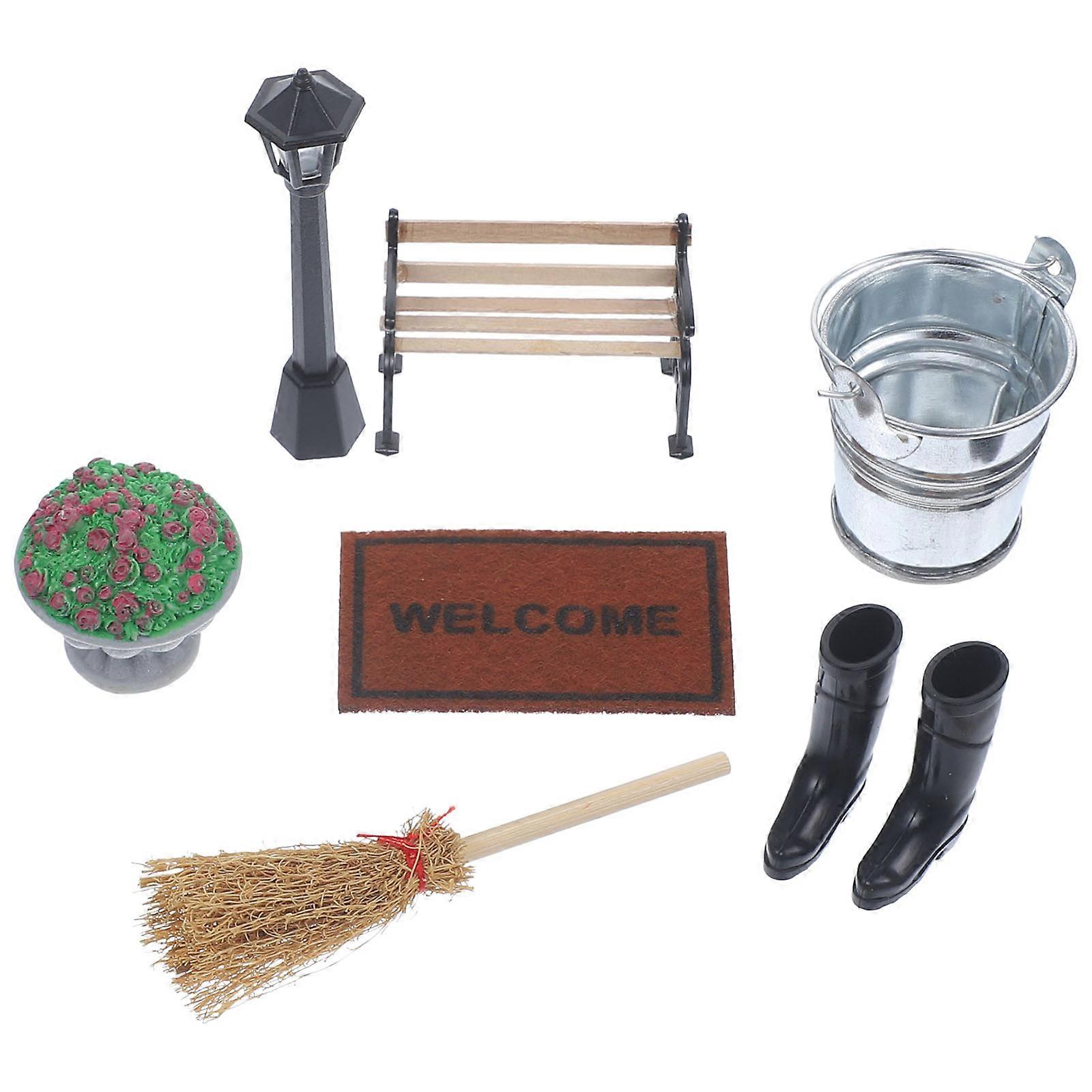 Miniature Garden Accessories Park Style Figurines for Display 5Sets Resin Wood