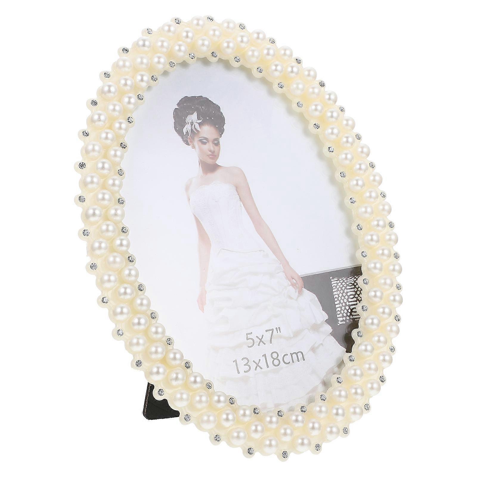 White Pearl Oval Photo Frame Photo Display Frame 2Pcs for Decor