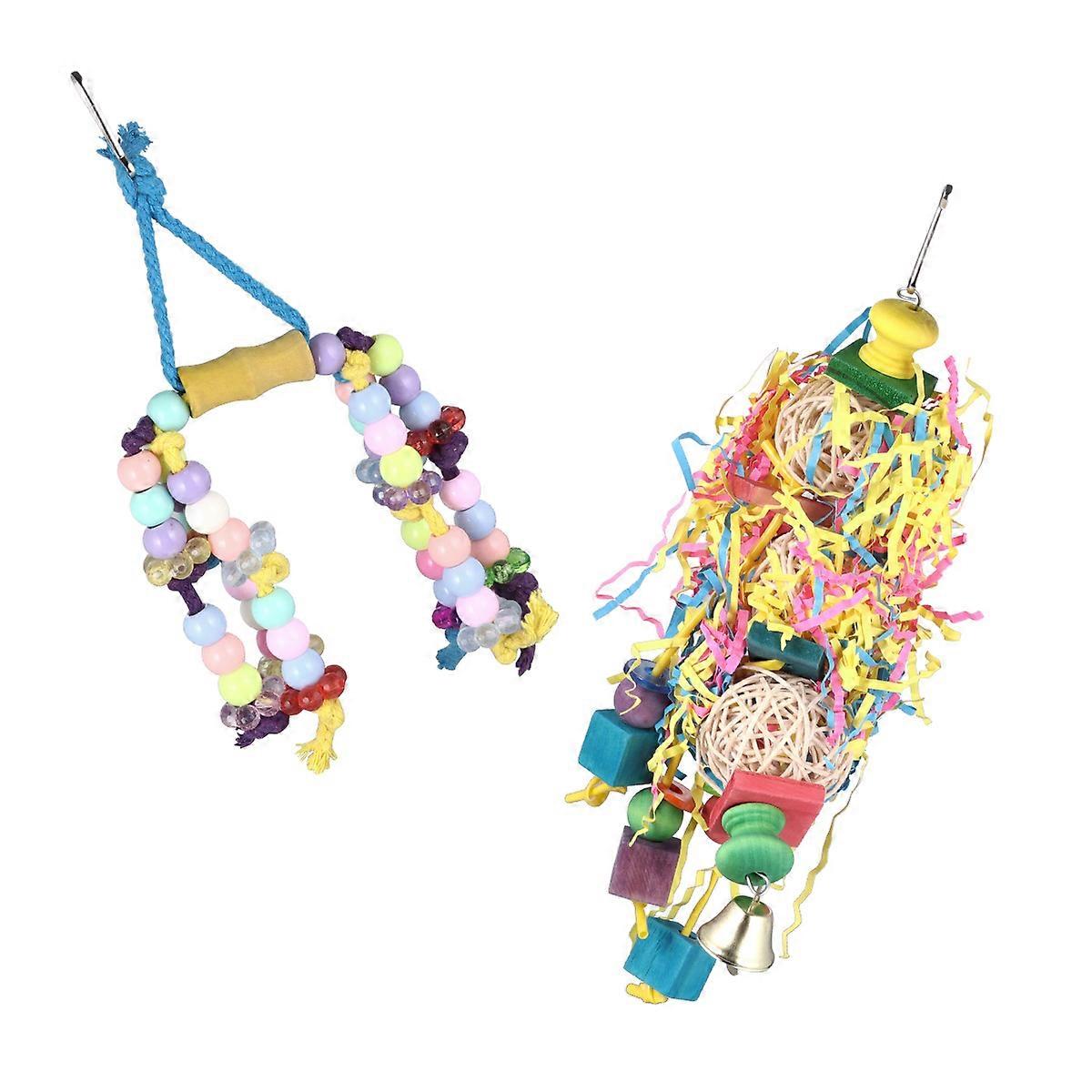 Parrot Toy 6 Pcs Creative Bird Hanging String Chewing Entertainment Indoor Play Assorted Color Skill Development