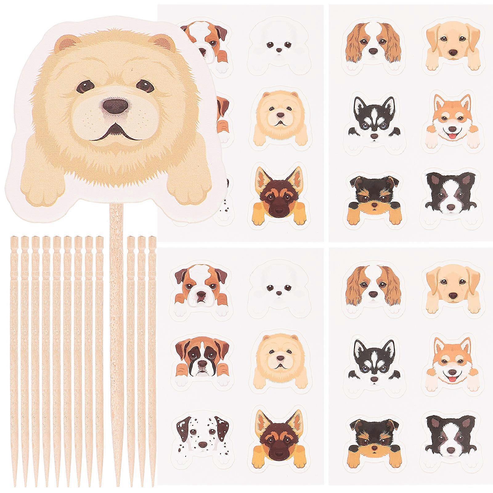 24Pcs Pet Theme Dog Shape Cake Decoration Picks For Pet Dog Party Home Use Assorted Color Unique Design