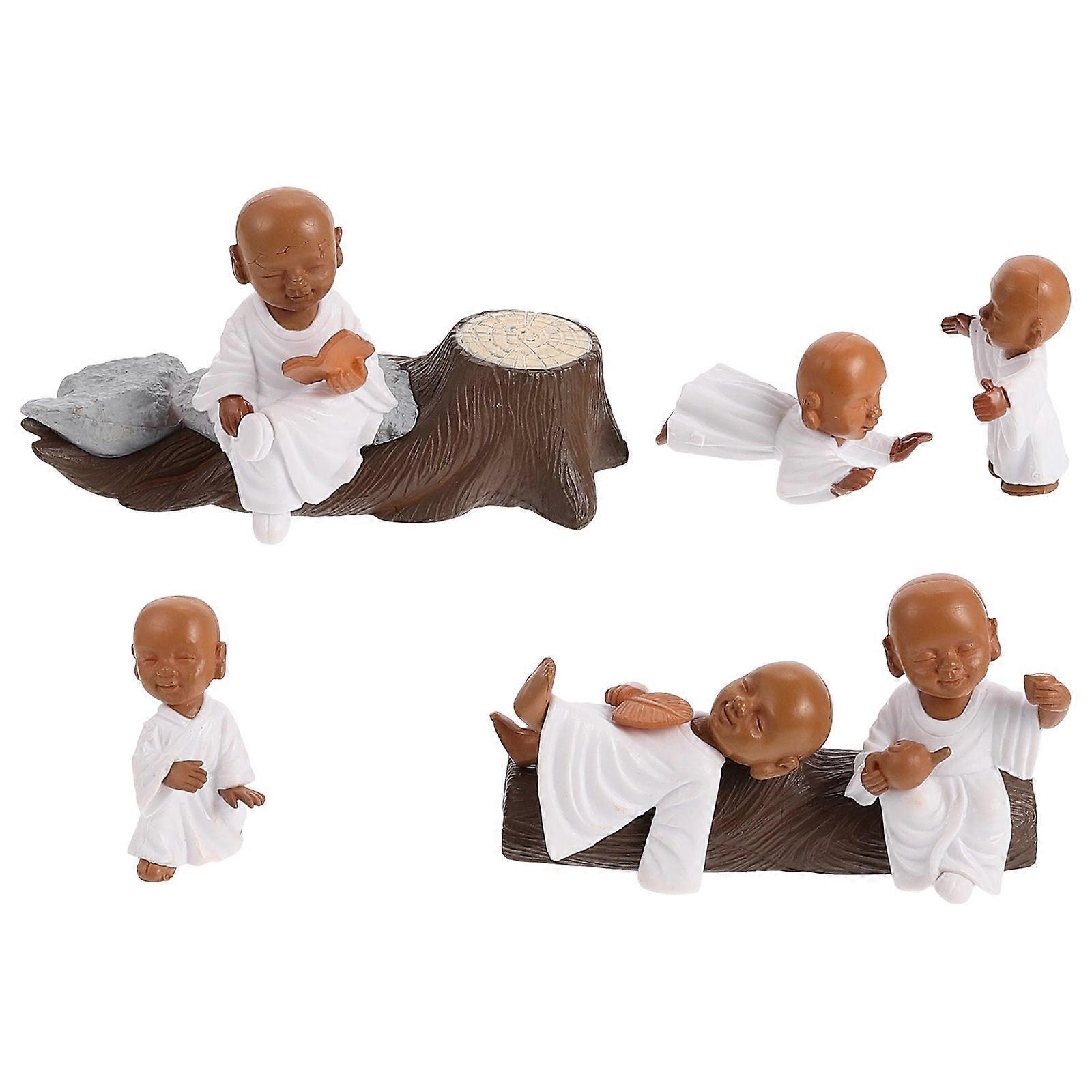 Plastic Monk Statue Small Monk Figurine for Decoration 5Sets White