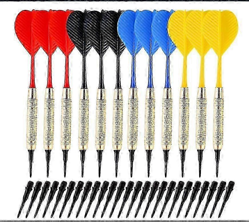 Red Yellow Blue Black Plastic Tip, Electronic Dartboard Darts, 12 Soft Tip Darts for Electronic Dartboard, 18 Grams Dart, with 100 Tips