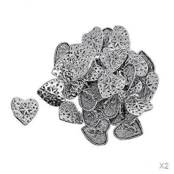 60 Pieces Silver Engraved Shank Buttons Heart Shape Snowflake