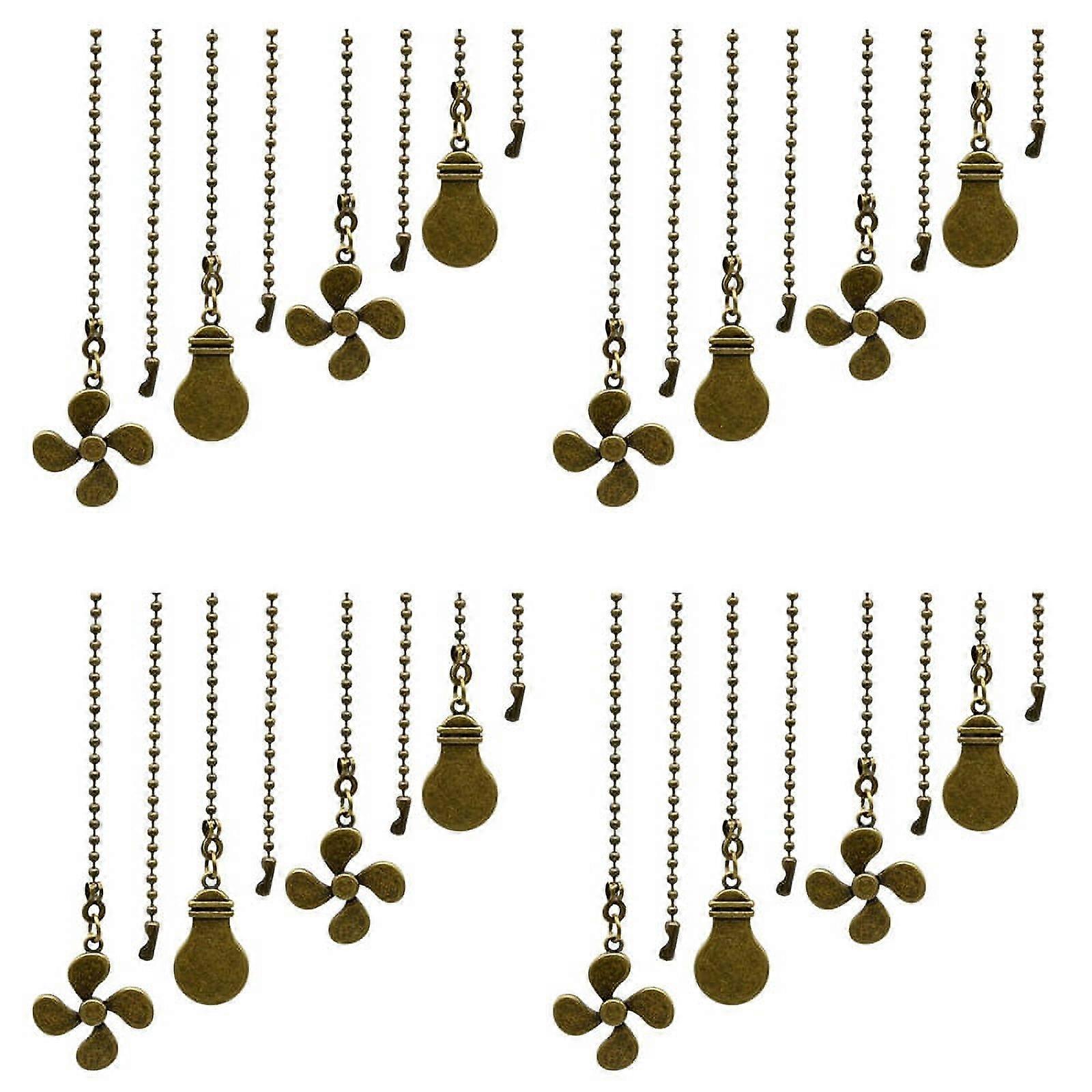 16Pcs Ceiling Fan Pull Chain Set,Bulb and Fan Pattern Pull Chain Extension Fan Pull Chain Pendant 12 Inch Antique Bronze