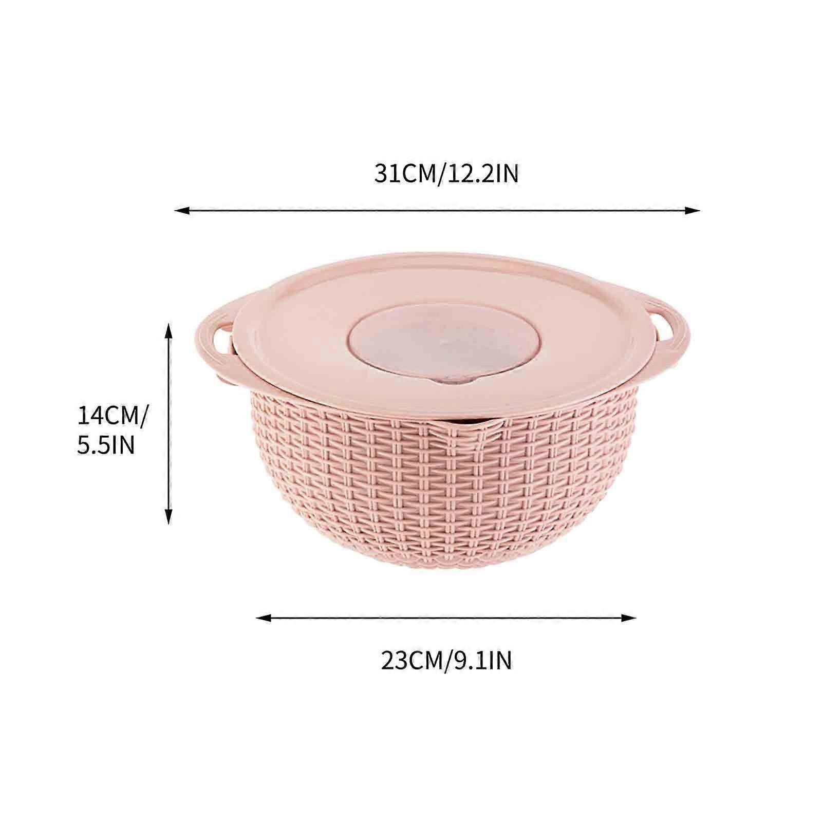 4 in 1 Colander with Mixing Bowl Set, Double-Layer Rotatable Drain Basket with Lid & Slicer, Salad Spinner, Fruit Cleaner, Veg Washer, Rice Rinser