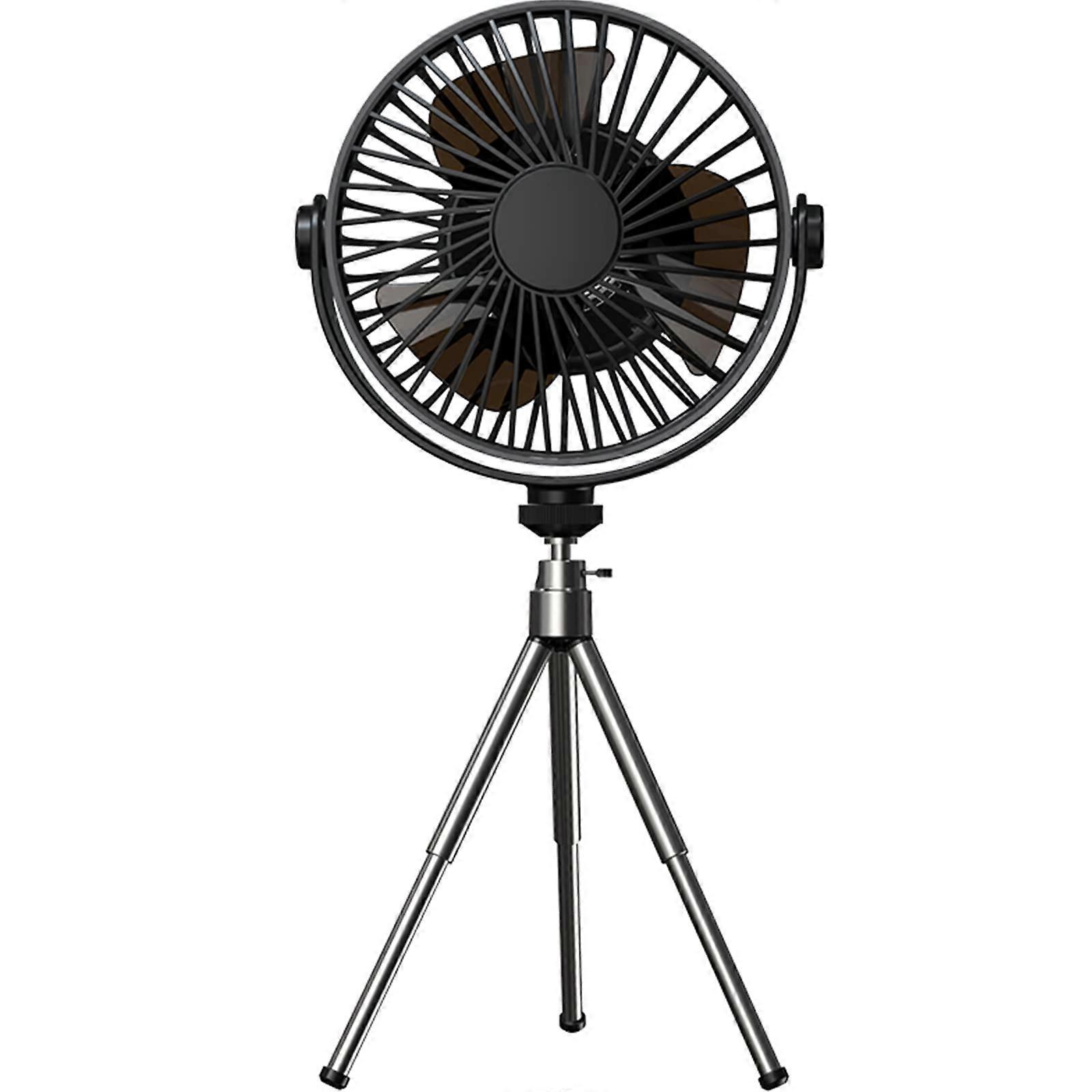 2000mAh 3Speed Canopy Fan Rechargeable With Tripod LED Light 2 In 1 Remote Control Desk And Ceiling Fan Black