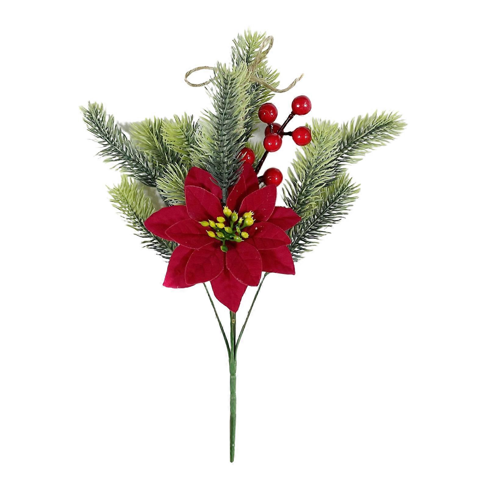 Simulation Flower No Withering Anti-fade Multi-fork Artificial Pine Needle Red Fruit for Christmas-32cm,Red