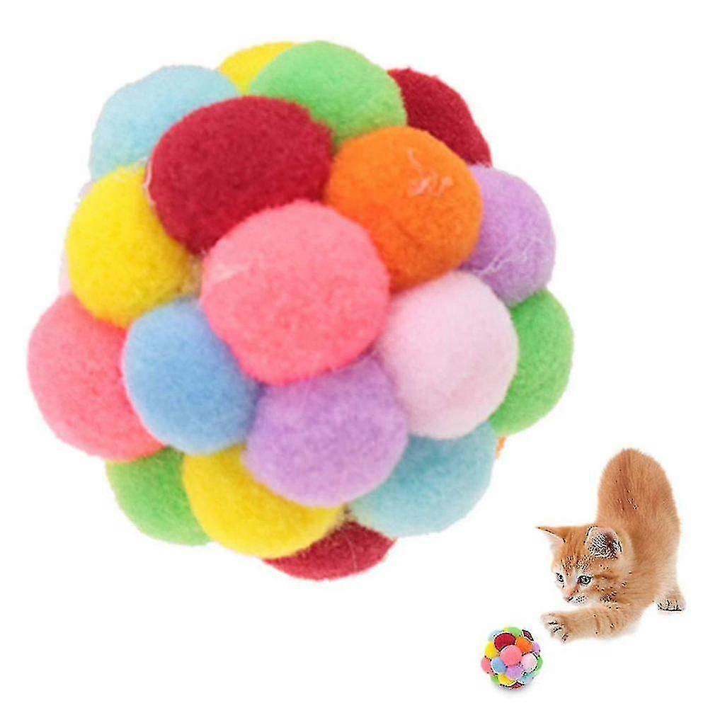 25-26 Colourful Cat Ball, Handmade Plush Bouncy Ball And Bark Interactive Toy For Cats Kittens Training