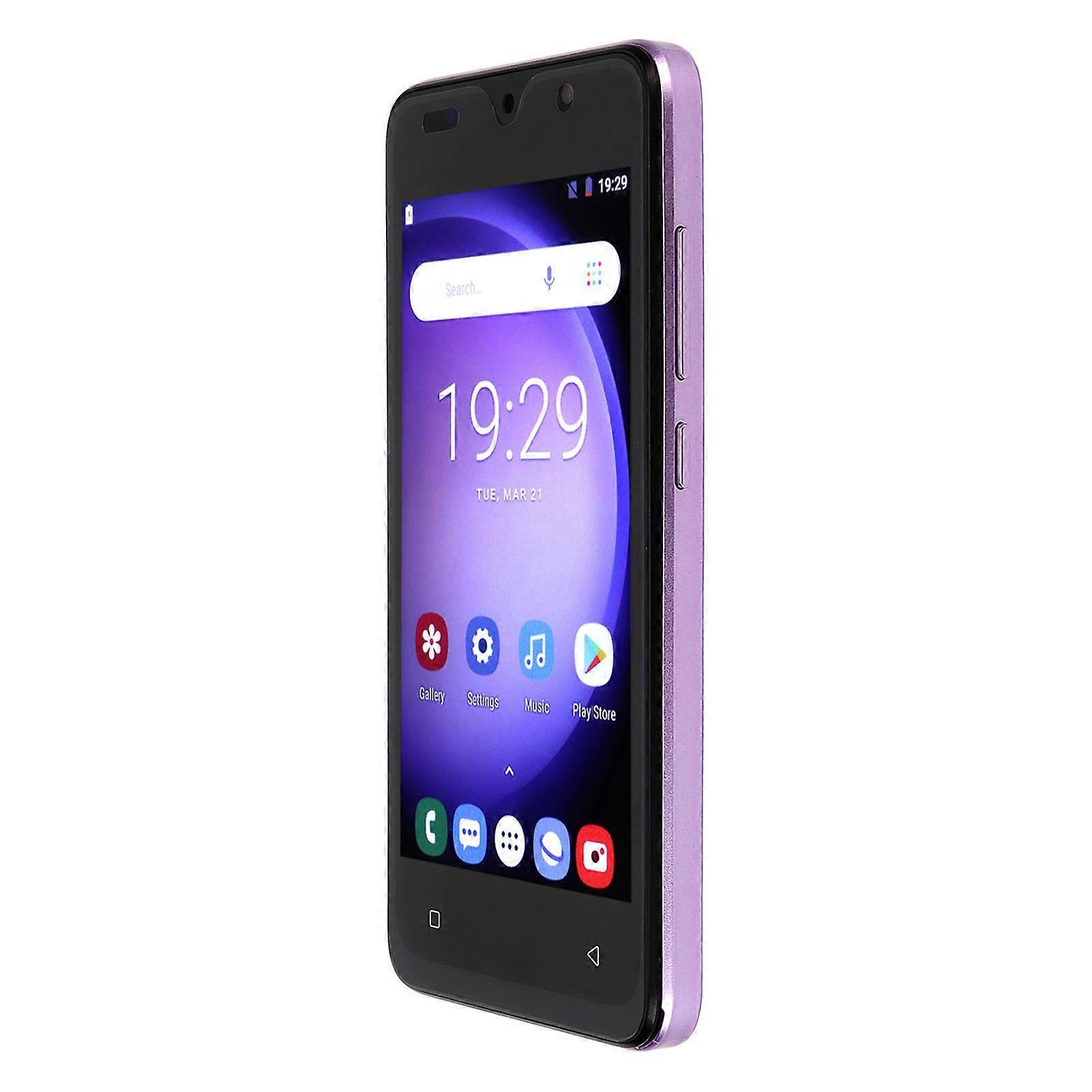5.0in 3G Smart Phone 4GB RAM 32GB ROM Face Recognition Dual Card Dual Standby Smartphone for Android 10 100‑240V Purple US Plug 