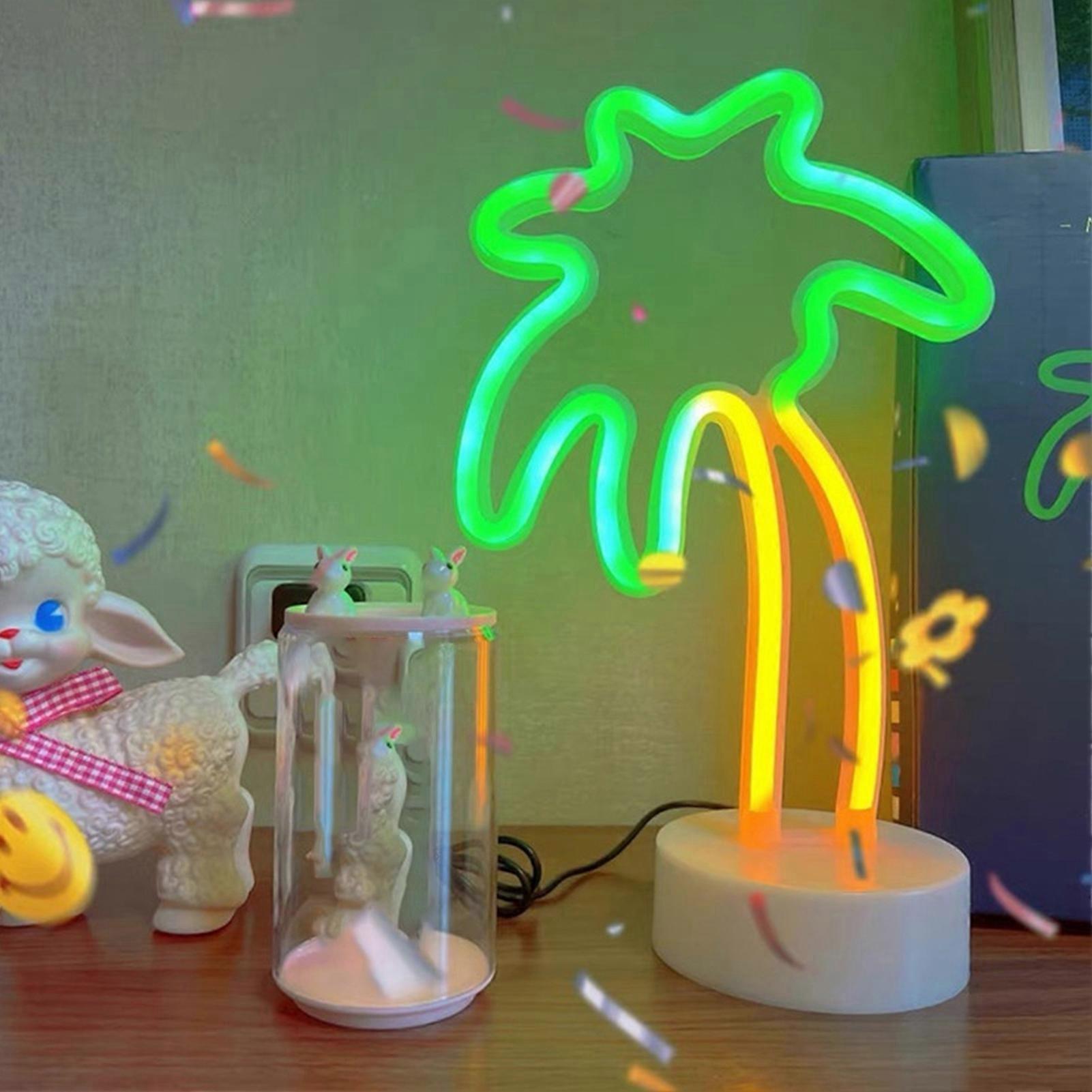 Pink Season LED Night Lamp, Compatible with Pineapple & Coconut Tree Shapes, Flicker-Free, Non-Glaring, Energy-Saving Neon Desktop Lamp for Home