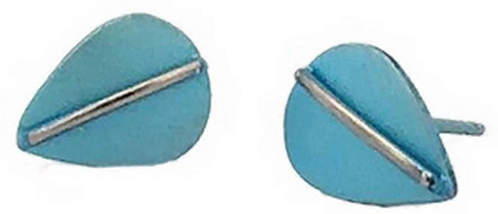 Ti2 Titanium Jungle Leaf Stud Earrings - Light Blue