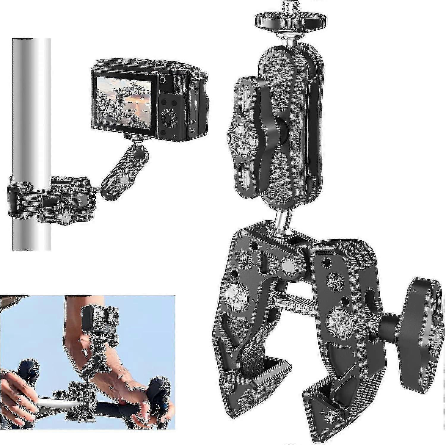 Camera Monitor Stand 360 Degree Ball Head Arm with 1/4" 3/8" Port Bicycle Motorcycle Handlebar Conne