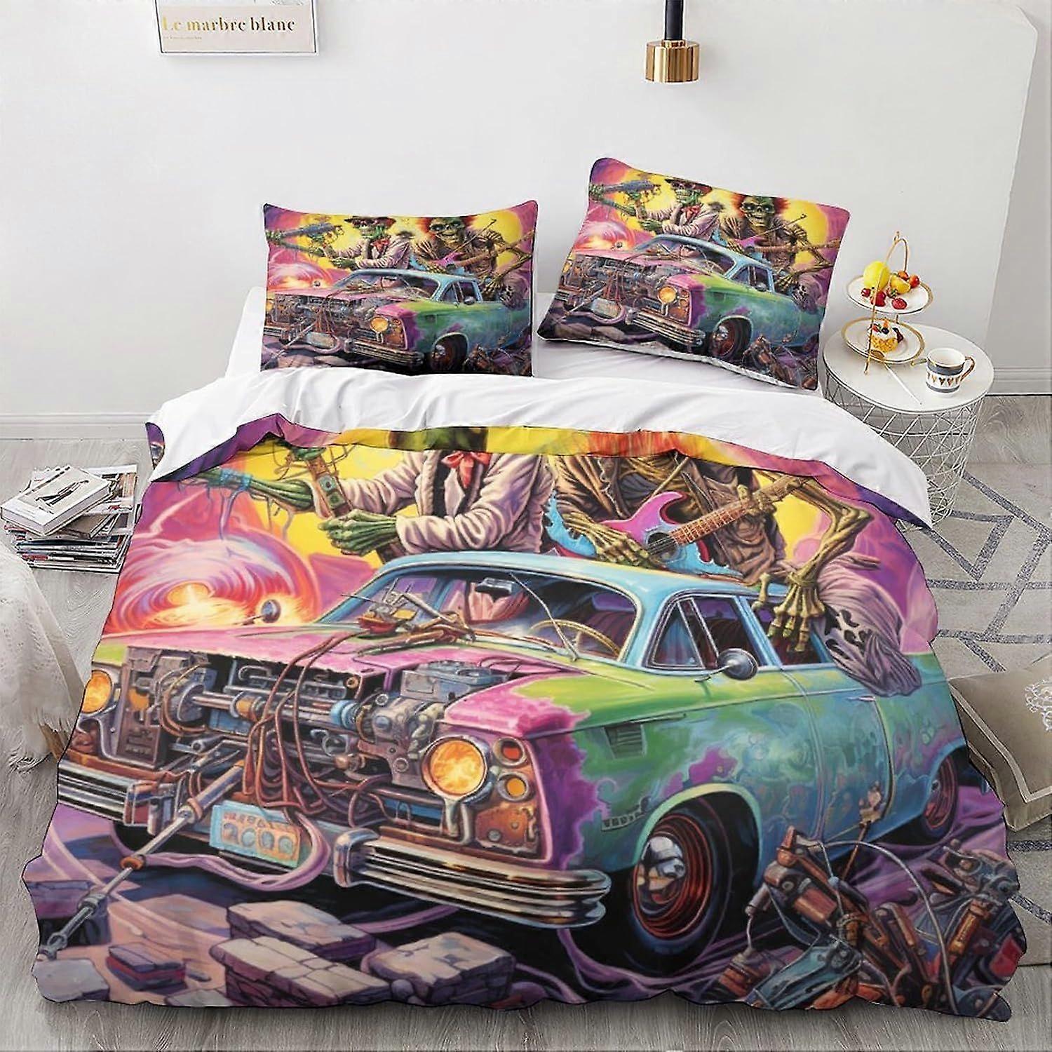 LikeEj Monster Bedding Set Edredom Capa 3D Vintage Car Pattern Comforter Cover Ultra Soft Cartoon Tema Capa Colcha para Teens King