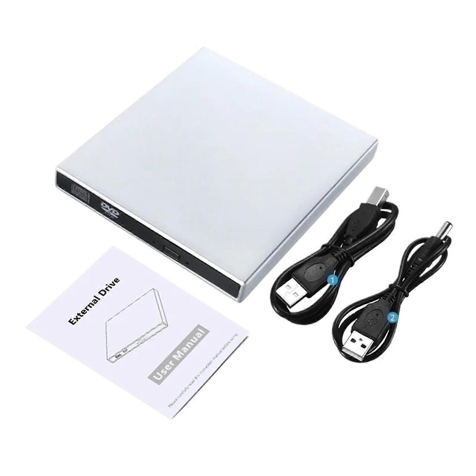 USB External CD DVD Drive USB 2.0 Portable Optical Reader for Laptop Desktop PC Silver