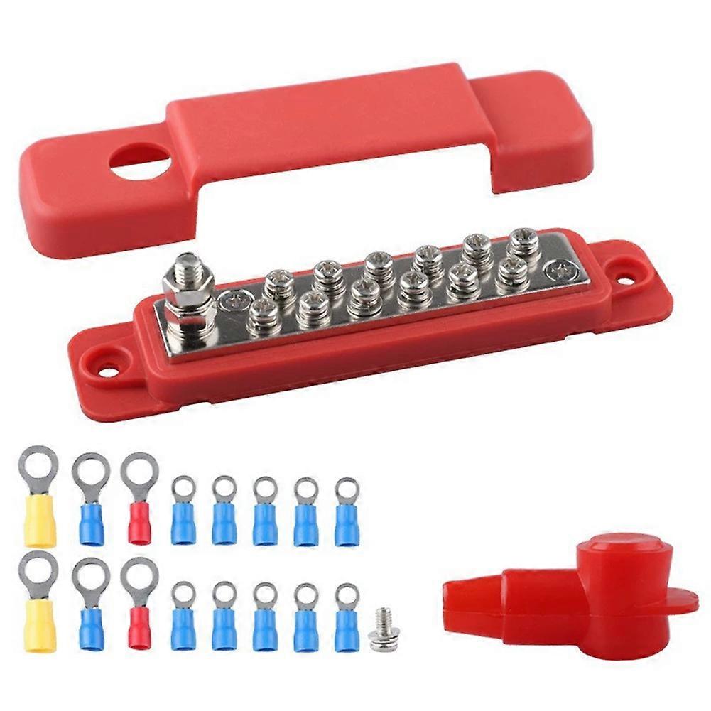 12 Point Battery Power Distribution Block Bus Bar Positive Negative 48V 150A Power Distribution Block Termianl Red