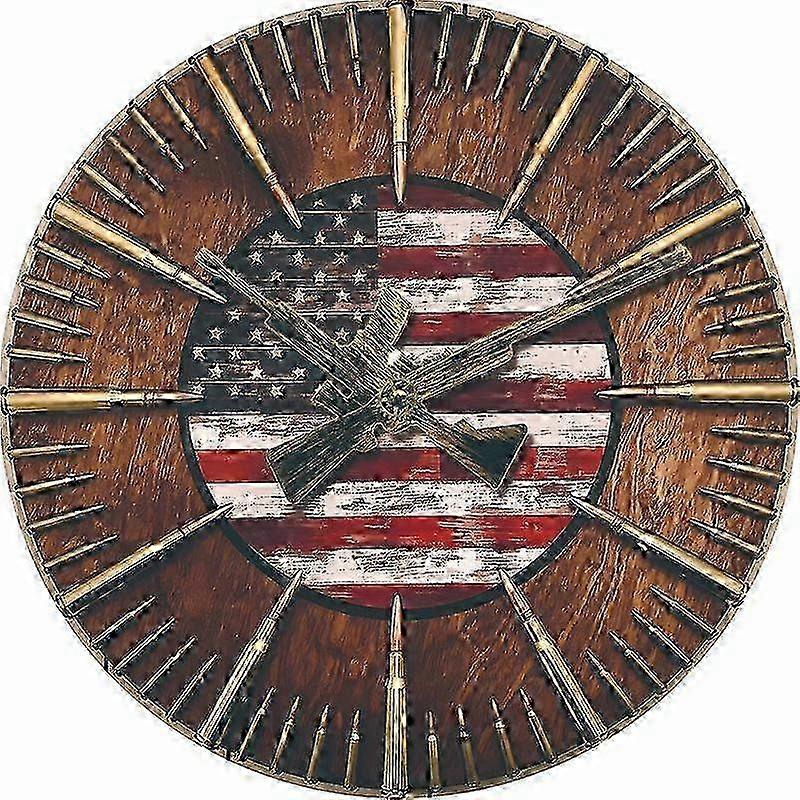 w Time Of Honor Fanyil American Flag And Gun Clock Vianys Us Flag Patriotic Clock Flags Round Vintage Clock Decorative Wall Clock