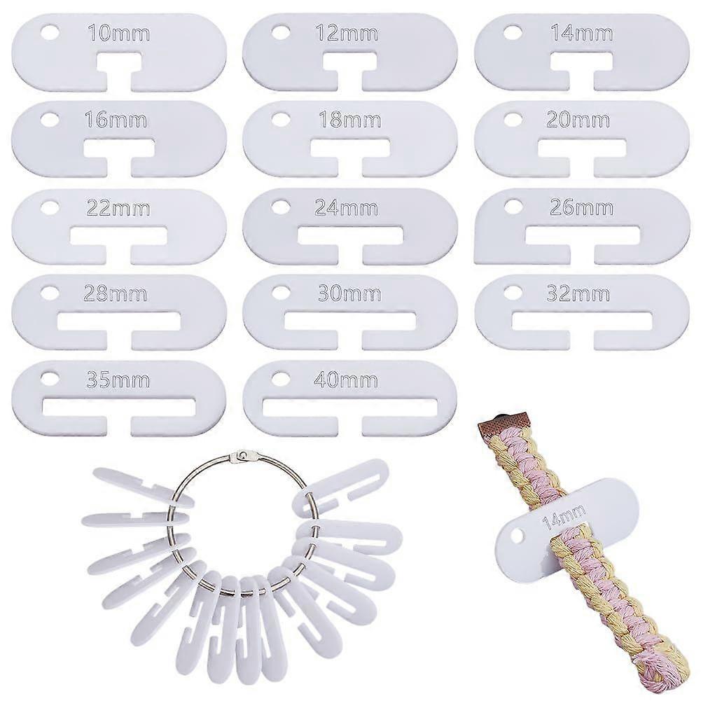 56Pcs 14 Styles Acrylic Band Weaving Width Gauge 2x0.8 Inch White Guide Knitting Tool with Iron Book Binder Hinged Rings Knitting Gauge Rulers for Spi